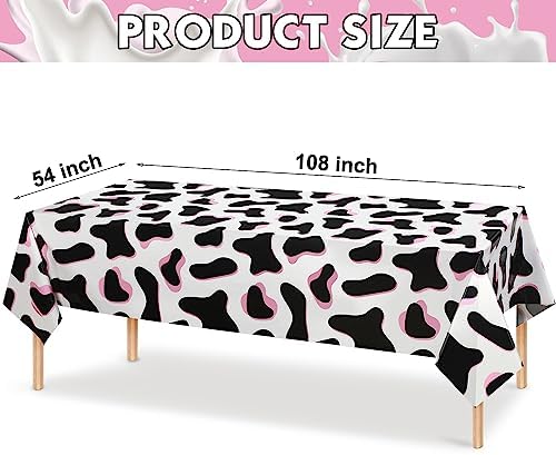 Tiamon 3 Pcs Pink Cow Print Tablecloth 108x54 Inch