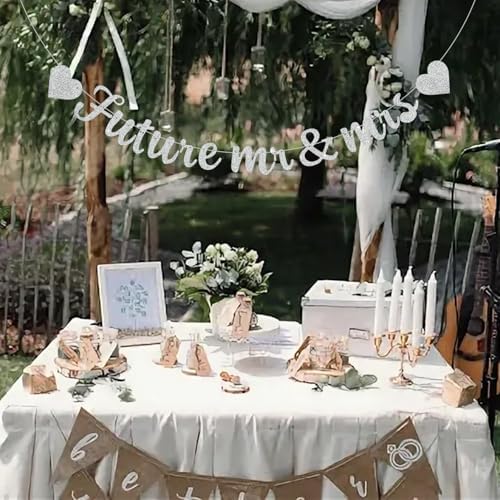 Glitter Silver Future Mr Mrs Decor Banner with Heart