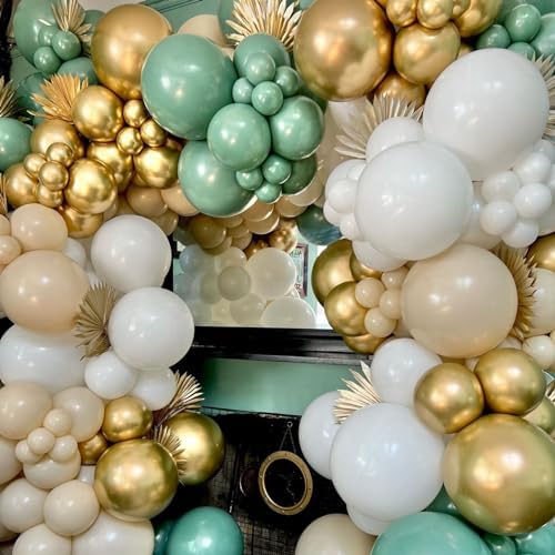Paready 60 Pcs 12 Inch Green Gold Balloons Set