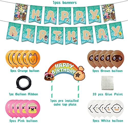 Animal Crossing Birthday Party Decor - Banners Balloons Cake Toppers