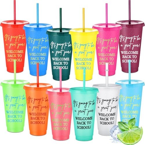 12 Pcs Back to School Cups with Lids and Straws