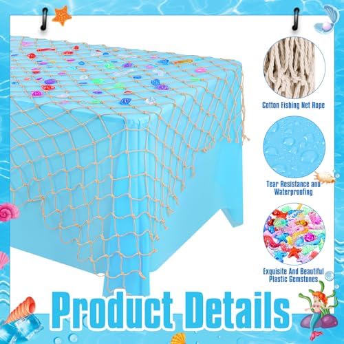 8 Pcs Fish Net and Tablecloth Set for Ocean Themed Parties