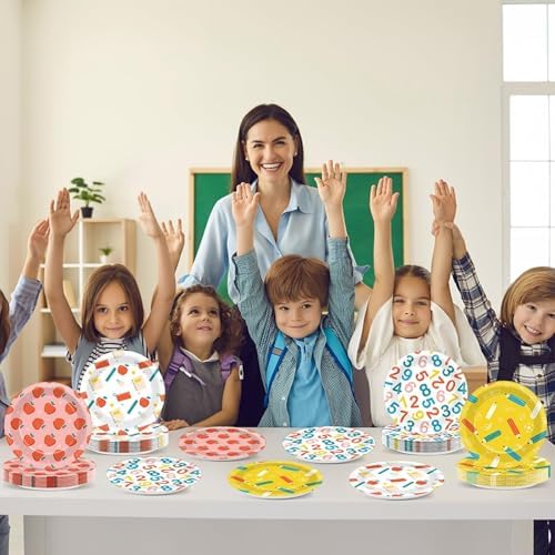 48Pcs Back to School Paper Plates with Apple Pencil Designs