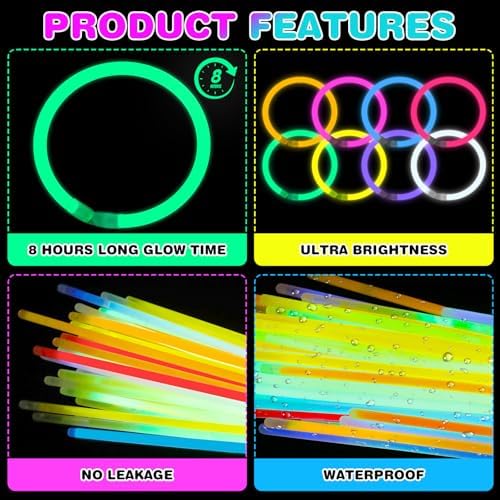 YixangDD 1000PCS Ultra Bright Glow Sticks Party Pack