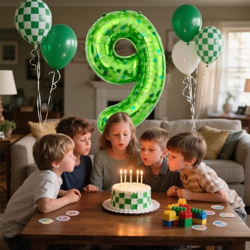40 Inch Green Pixel Miner Theme Number Balloons