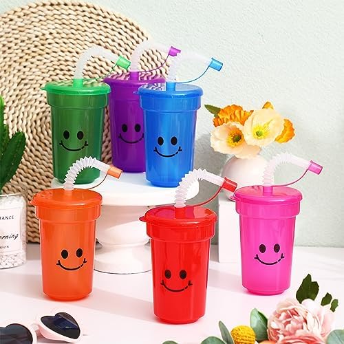 Mumufy Kids Neon Cups 12 oz 24 Pcs Laugh Face Set