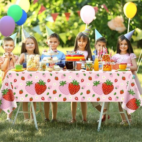 4 Pack Strawberry Birthday Tablecloths 51x86 in