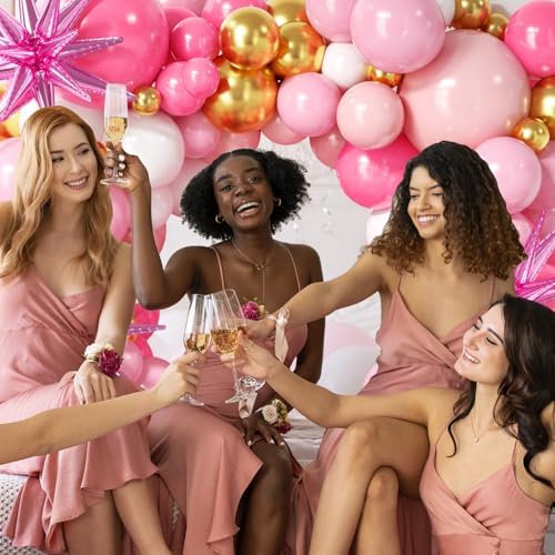 137 Pcs Pink Gold Balloons Garland Kit with Stars