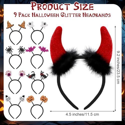 Aodaer 9 Pack Halloween Glitter Headbands Set