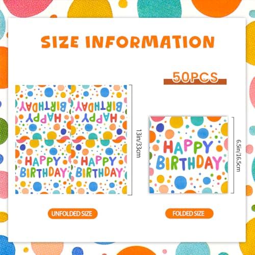 50PCS Happy Birthday Paper Napkins for Parties and Events