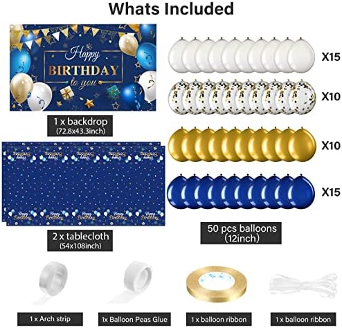 Navy Blue and Gold Birthday Decorations 56 Pcs Party Kit
