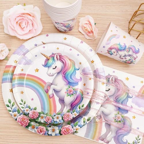 175Pcs Unicorn Birthday Decorations Plates Set