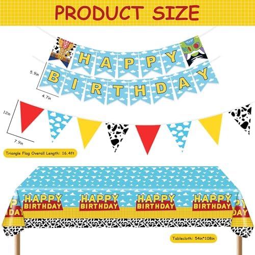 Cartoon Story Party Decorations Set Tablecloths Banners Flags