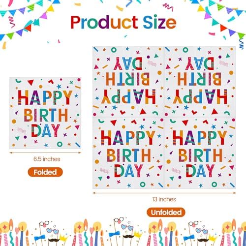 100 Piece Happy Birthday Paper Napkins 13x13 Inches