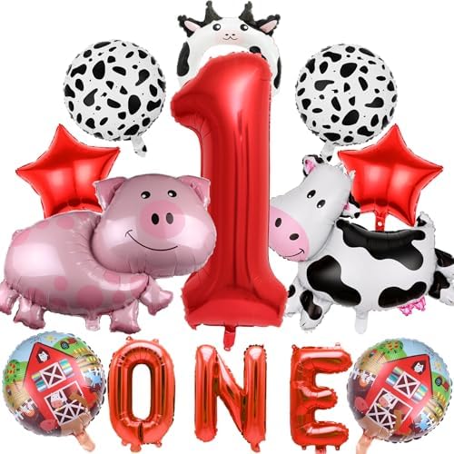 Farm Animal Party Balloons Set with Number 1 Balloon