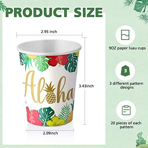 Hoolerry 60 Piece Tropical Luau Cups Aloha Party