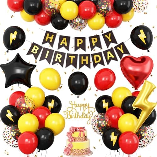 Vibzox Red Black Yellow Birthday Balloons Decorations