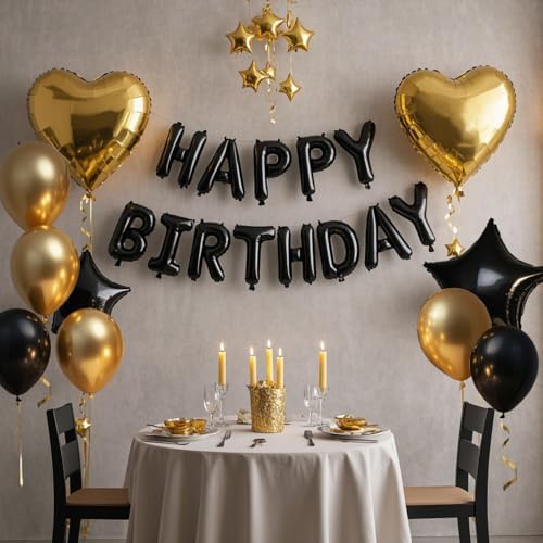 27 Pcs Black Gold Birthday Balloon Decorations Kit