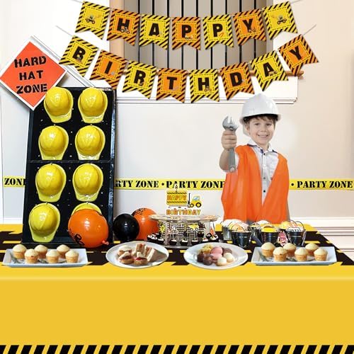 4 Pack Construction Tablecloths - Yellow Rectangle Table Covers for Kids Birthday Parties