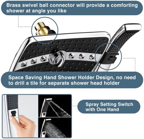 BRIGHT SHOWERS Handheld and Fixed Shower Head Combo with 24-Inch Grab Bar