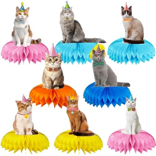 8Pcs Cat Honeycomb Centerpieces 3D Table Toppers
