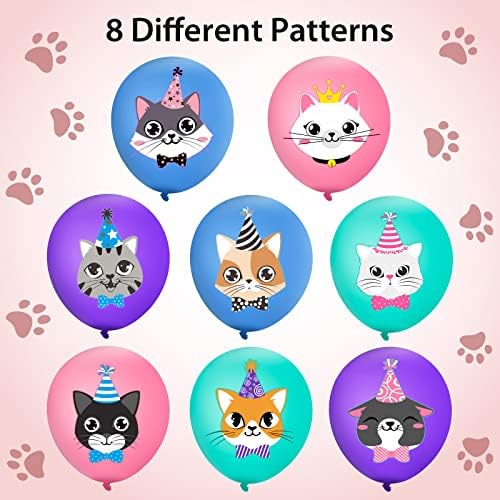 40 Pcs Cat Birthday Latex Balloons with Cute Cartoon Designs