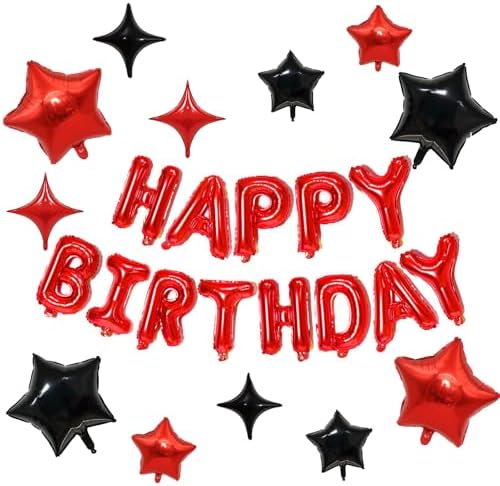 Red Black Happy Birthday Balloons Banner