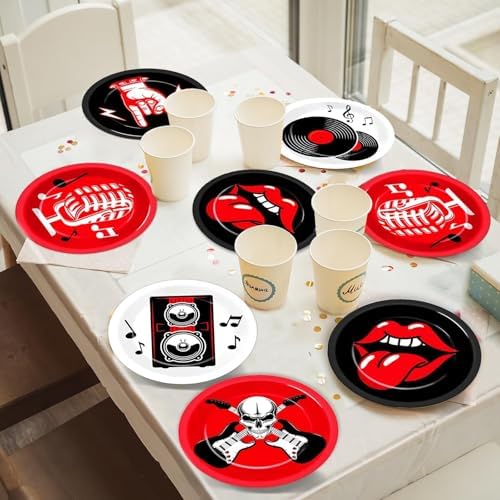 60Pcs Rock Music Party Paper Plates Set 9in