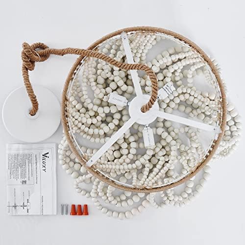 VILUXY Bohemia Wood Beaded Chandelier Pendant Light 3-Light