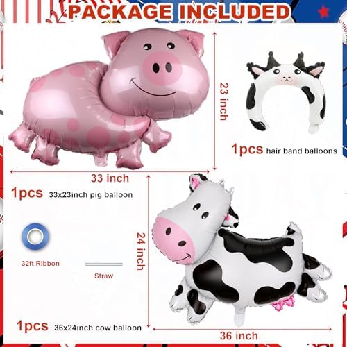 Farm Animal Party Balloons Set with Number 1 Balloon