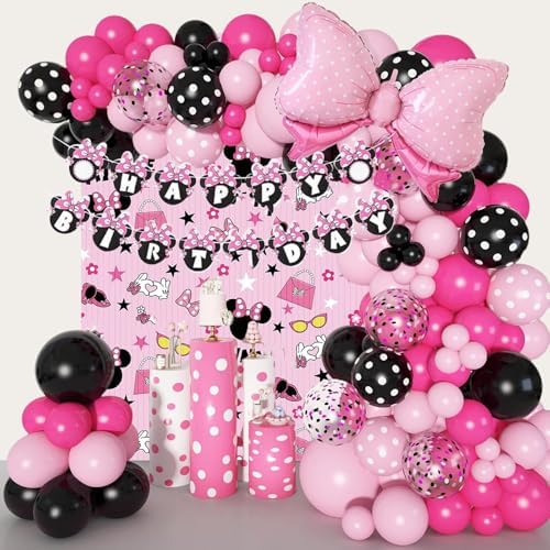 Carileee Cartoon Mouse Balloon Arch Kit 125pcs Pink Birthday Decorations
