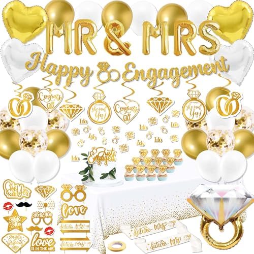 Gold Engagement Party Decorations 90pcs Set