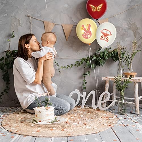 Whaline 60Pcs Groovy Retro Hippie Balloons with White Ribbon