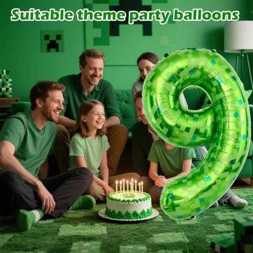 40 Inch Green Pixel Miner Theme Number Balloons