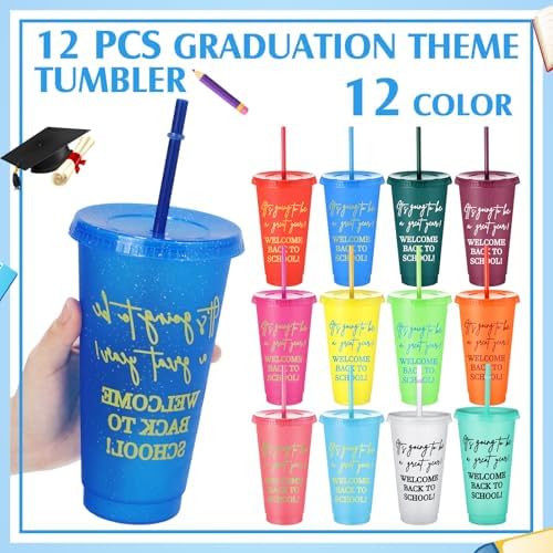 12 Pcs Back to School Cups with Lids and Straws