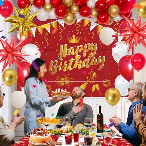 Red and Gold Birthday Decorations Kit