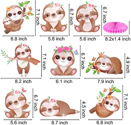 9pcs Sloth Honeycomb Centerpieces for Birthday Party Decor