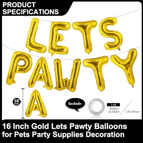 Lovoir 9 Pcs Lets Pawty Balloons Gold Party Decorations