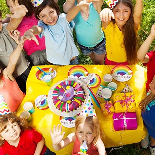 100 Pcs Rainbow Party Plates Napkins and Tableware for 20 Guests