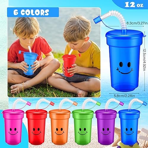 Mumufy Kids Neon Cups 12 oz 24 Pcs Laugh Face Set