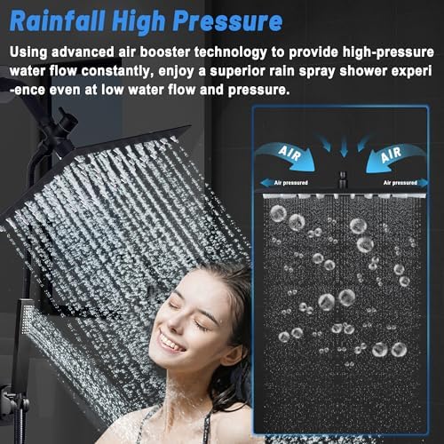8 Rain Shower Head Combo with Matte Black Finish