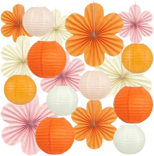 18 Pcs Autumn Pink and Orange Party Decorations Set