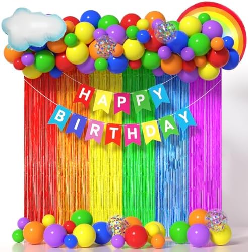 Rainbow Party Decor Kit Balloons Arch Banner Daisy Foil Balloons