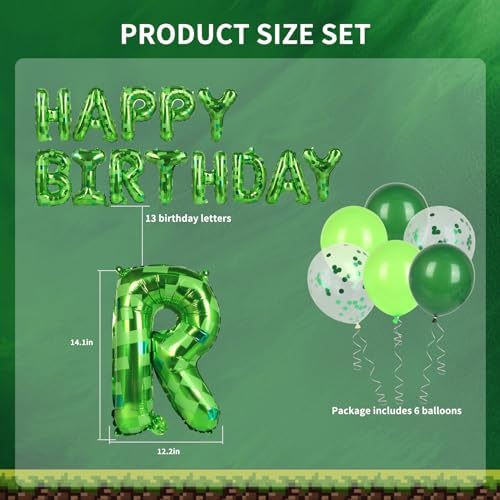 Pixel Themed Birthday Banner with Balloons and Cake Border