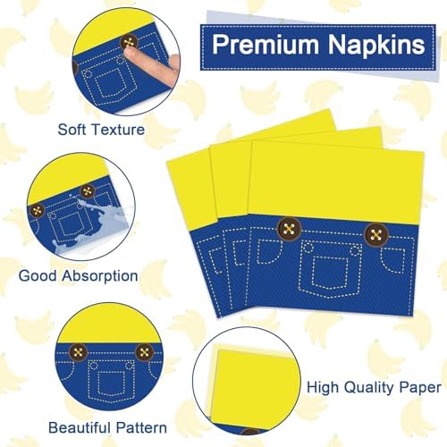 Justforjoyful 96Pcs Yellow Cartoon Paper Plates Set for Birthday Party