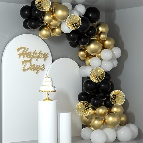 NEBURORA 60pc Black and Gold Confetti Balloons with Ribbons