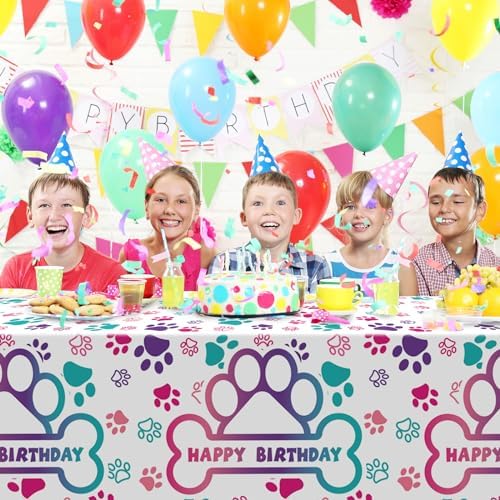 Newwiee 3 Pcs Paw Print Tablecloth for Pet Parties