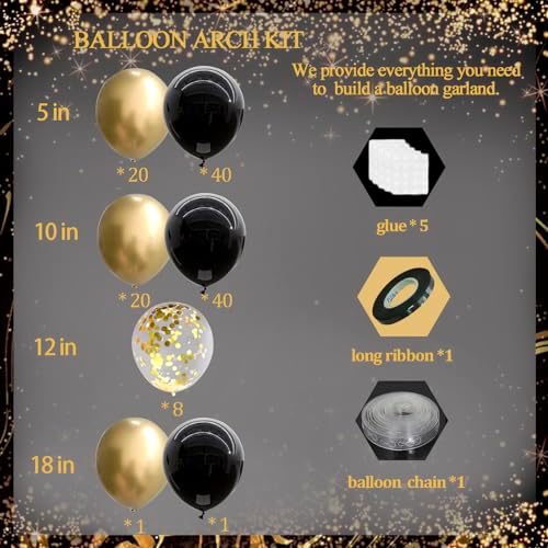 Birthday Party Black Gold Balloon Arch Kit for Celebrations