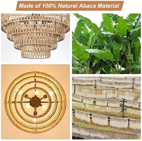 Boho Rattan Chandelier 6 Light Farmhouse Dining Room Pendant