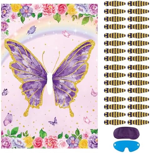 Pin The Tail Butterfly Game with 32 Pcs Tails